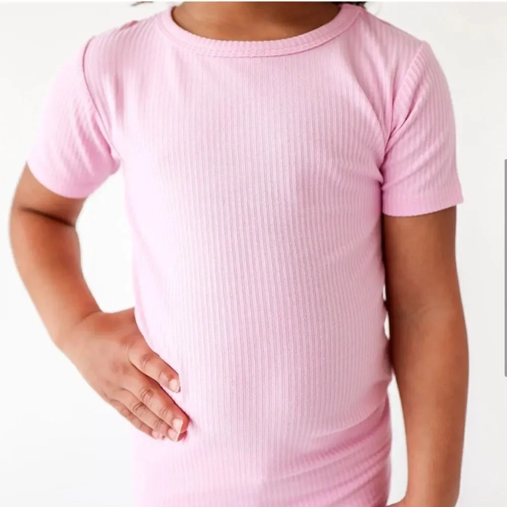 NWT POSH PEANUT RIBBED POSH PINK SHORT SLEEVE BASIC PAJAMA 6/12M